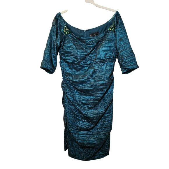 Alex Evenings Size 12 Teal Green Ruched Cocktail Dress Beaded Shoulders EUC - Picture 8 of 10